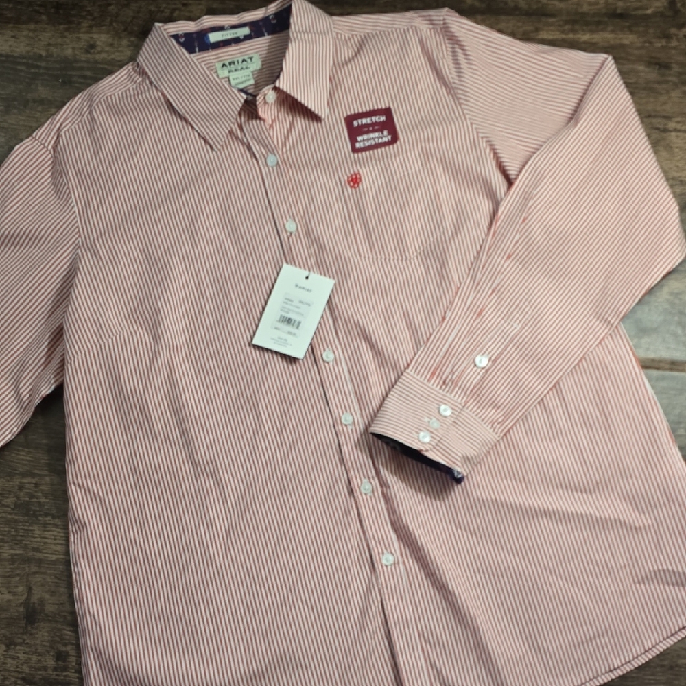 ARIAT Women's Red and White Striped Button-Down Shirt Real Fitted Sz XXL new